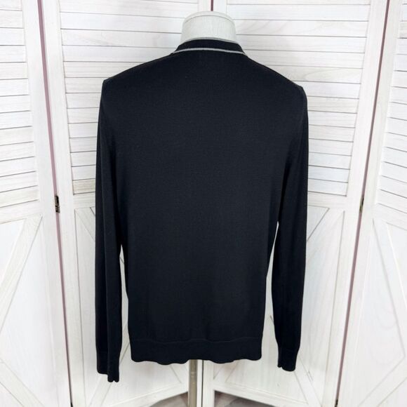 Express Men V Neck Button Up Cardigan Sweater Black Grey Large Preppy Grunge - Picture 4 of 12